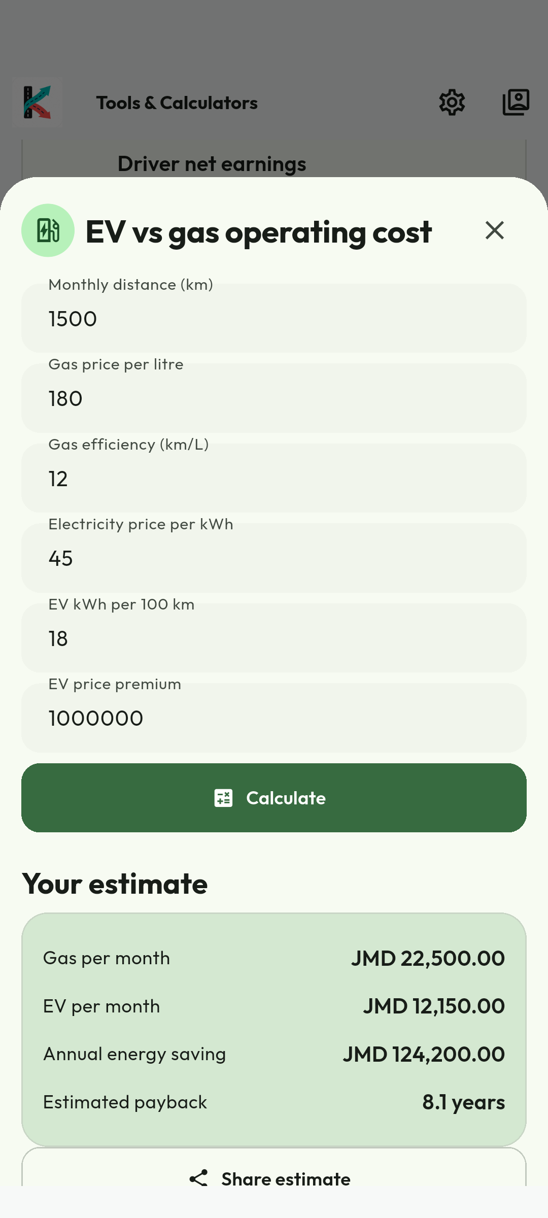 Review costs and payback. The estimate compares monthly running costs, annual savings and payback. A saving is not guaranteed; financing, maintenance, charging availability and battery costs can change the decision. This calculation does not change your vehicle registration.