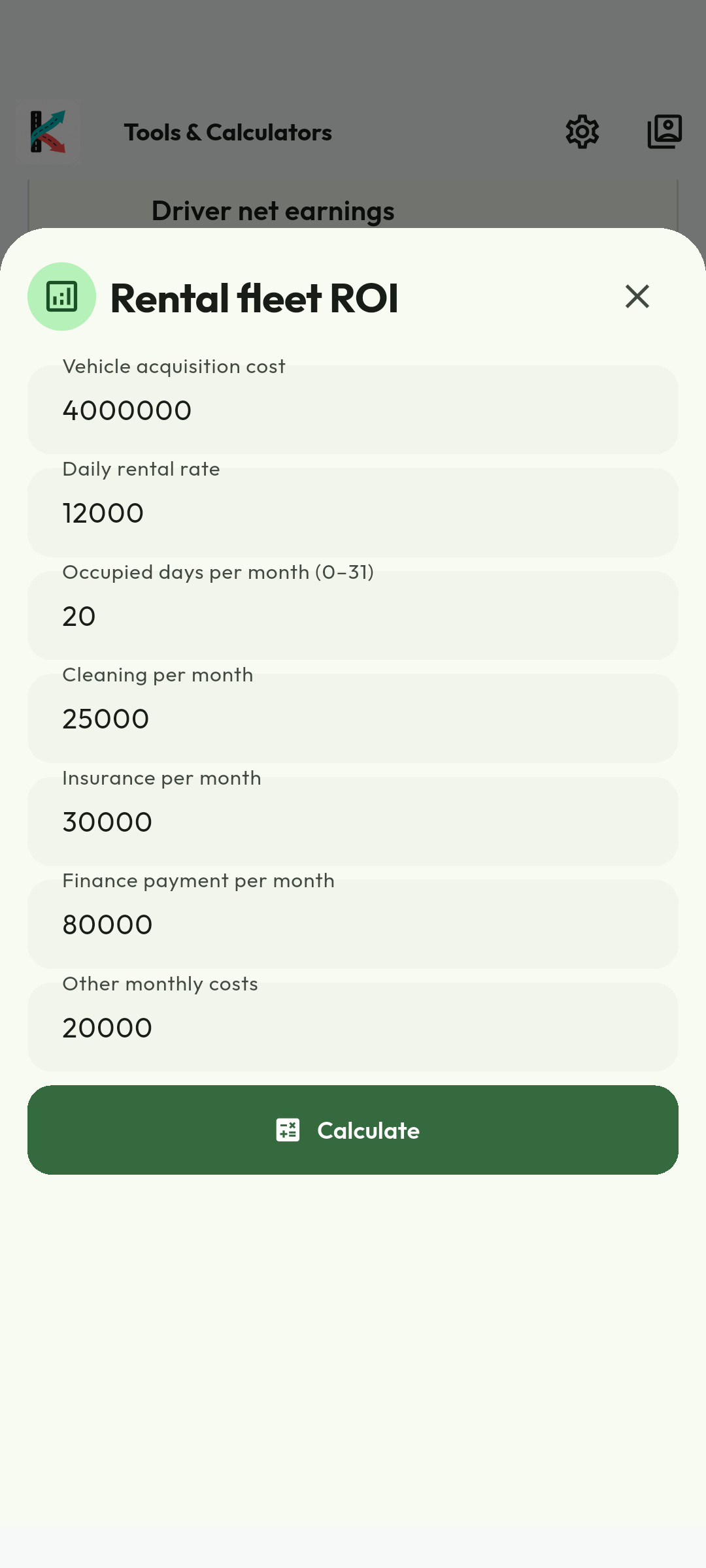 Model realistic occupancy and costs. Enter acquisition cost, daily rate, occupied days and monthly cleaning, insurance, finance and other costs. Occupied days must be realistic and within the month. Use local currency and avoid treating forecasts as confirmed bookings.