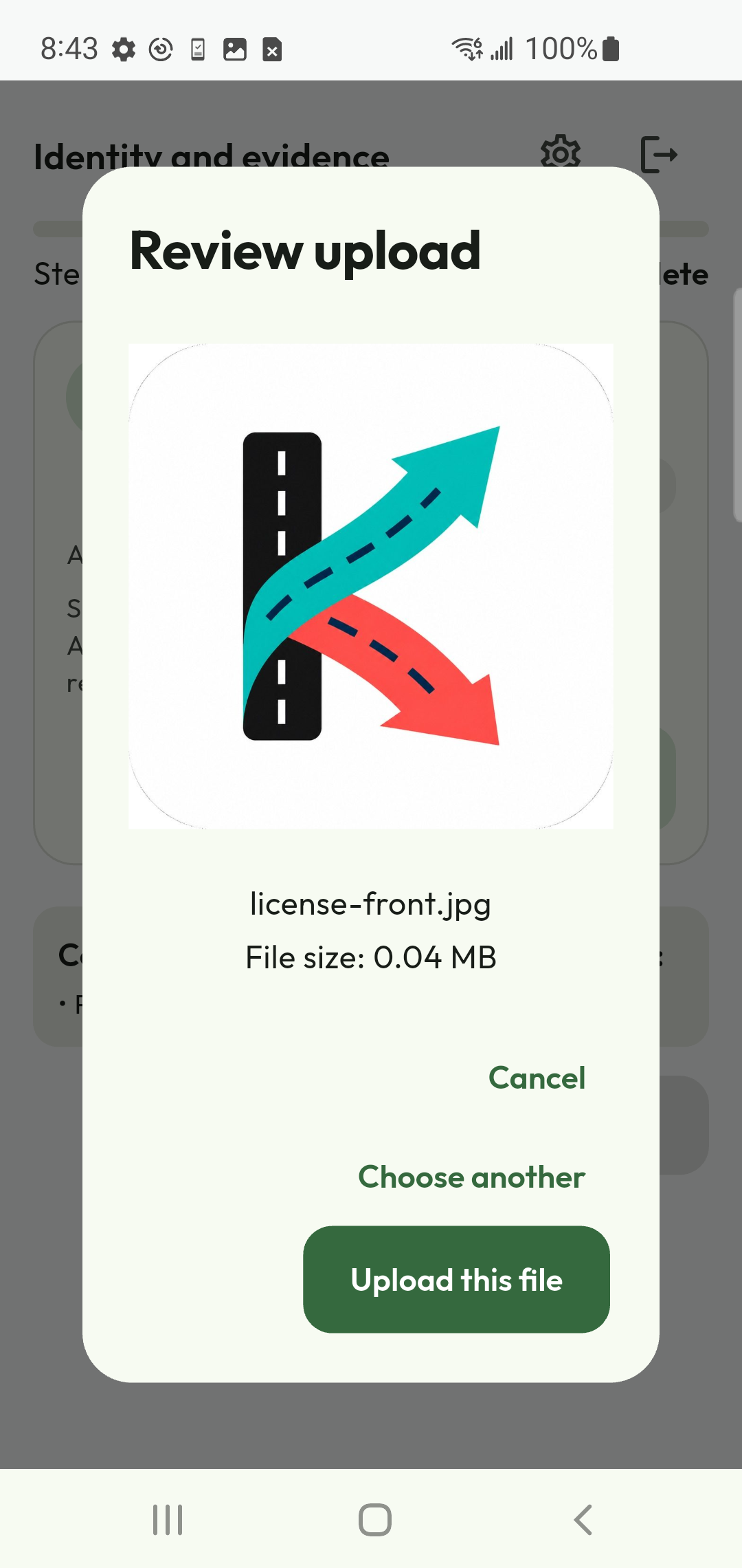 Driver profile photo step showing the saved picture