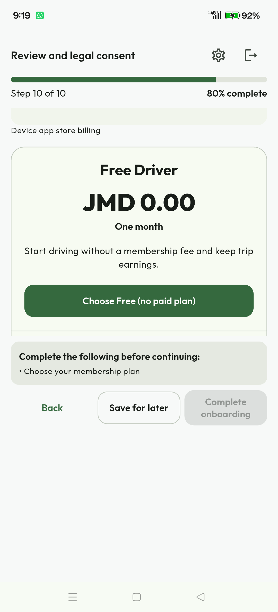 Driver onboarding membership options