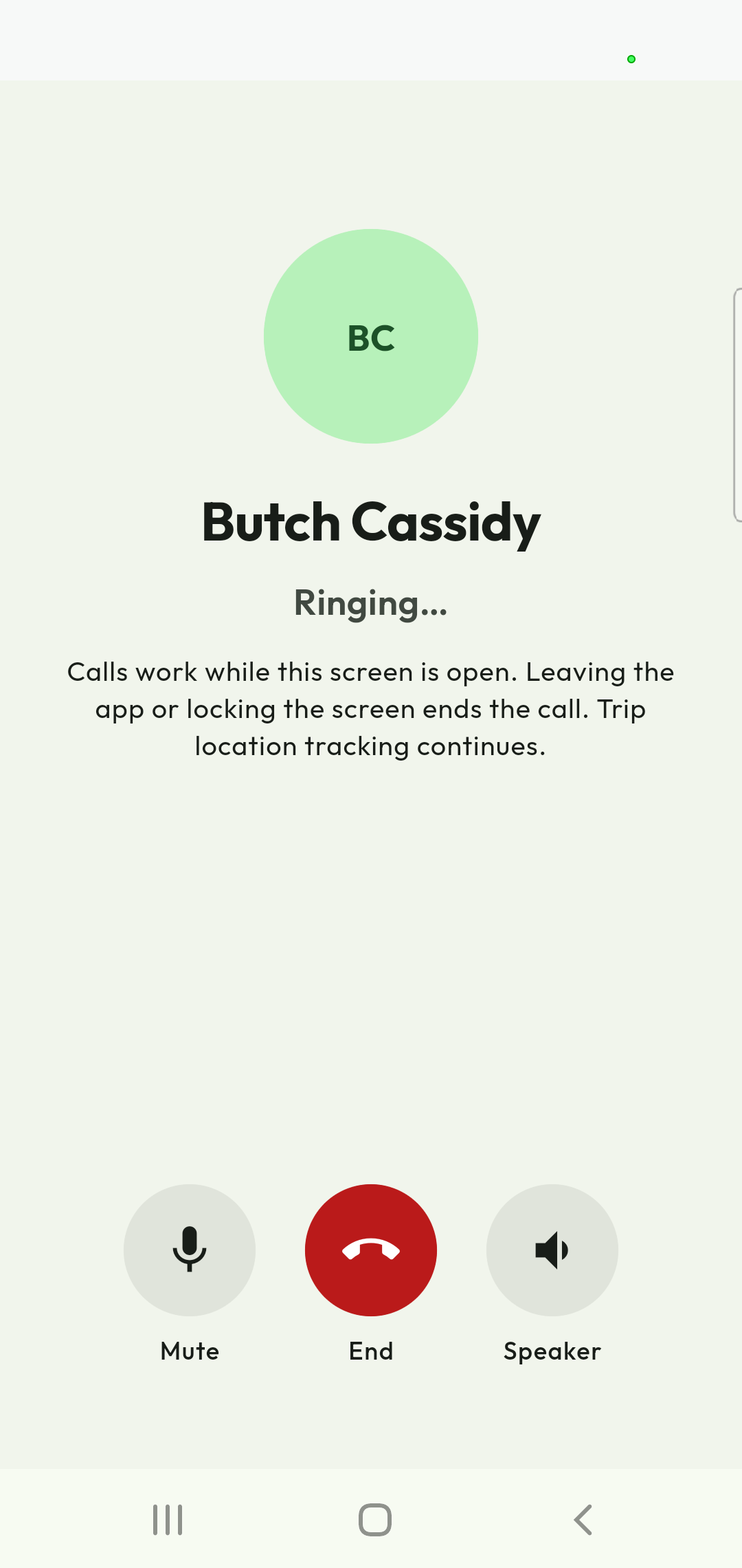 Driver in an active in-app trip call