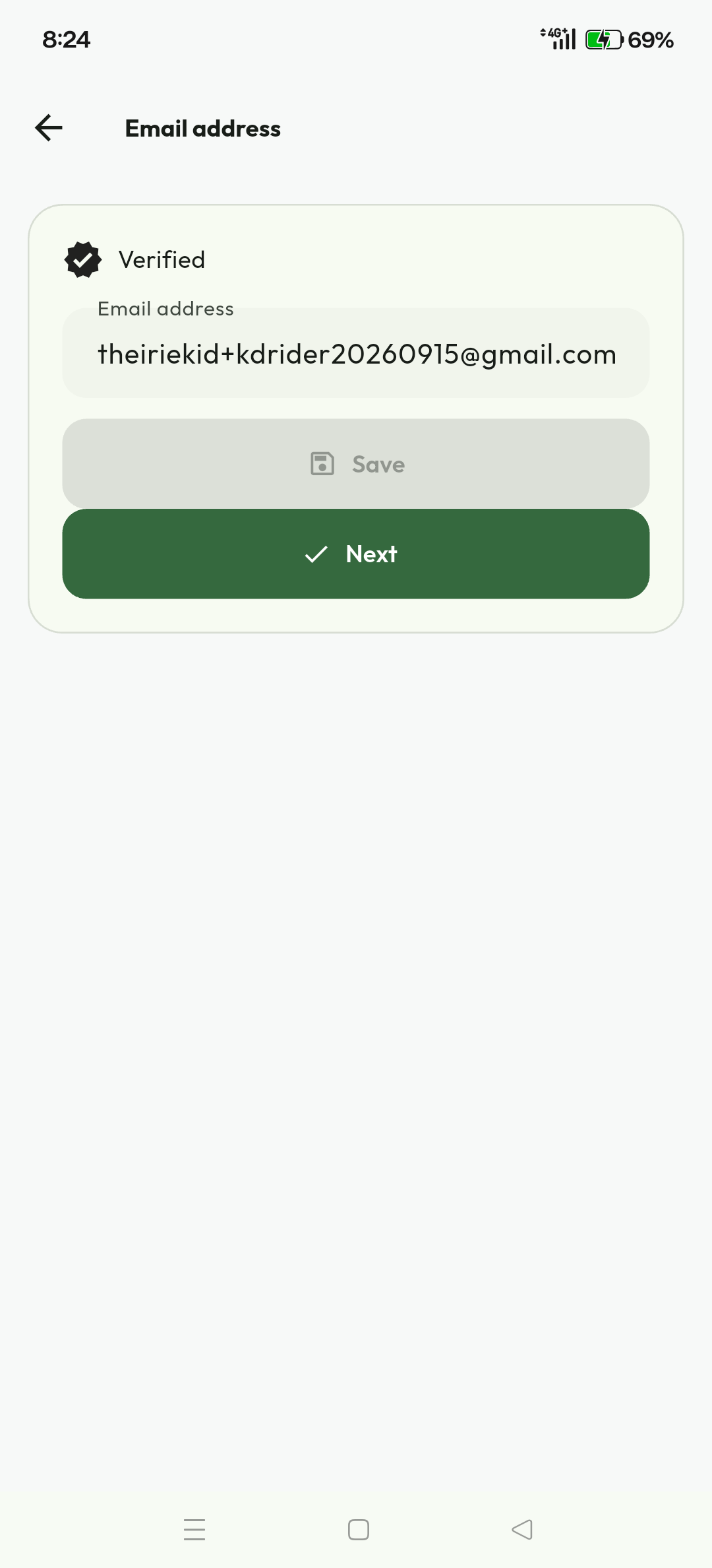 Rider onboarding screen after the email address has been verified