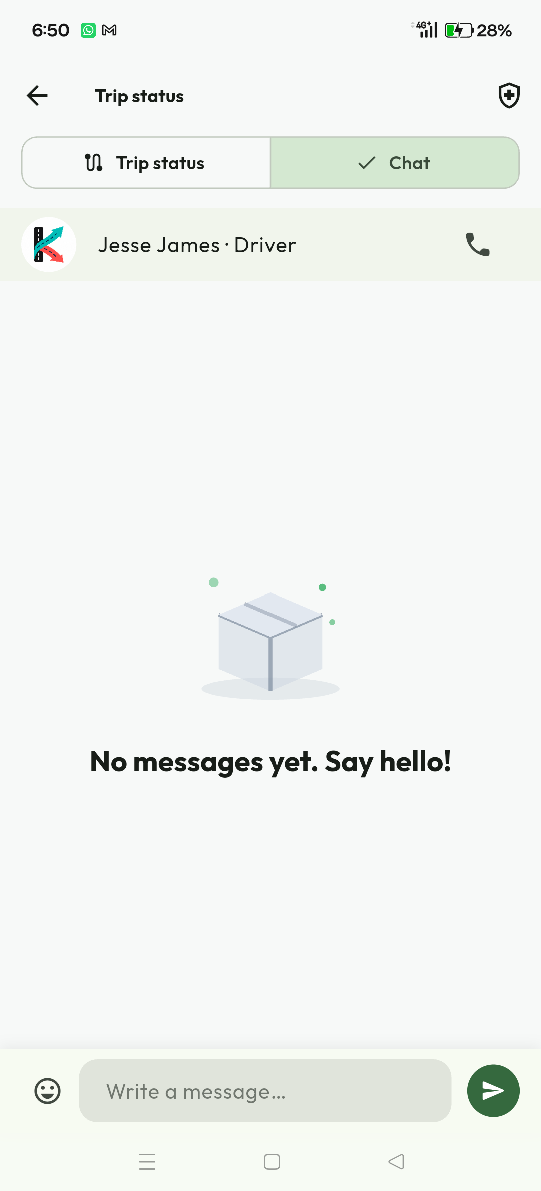 Trip chat naming Jesse James as Driver